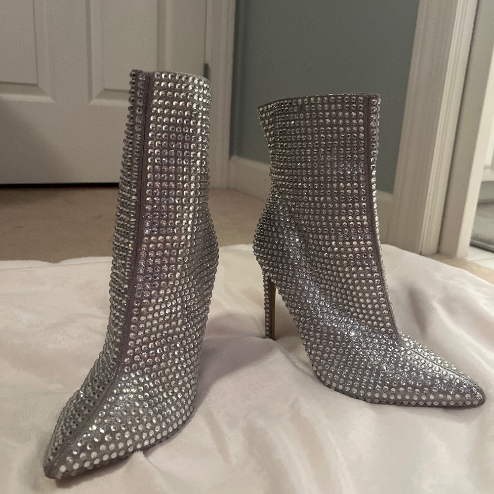 Winnings Crystal Rhinestone Pointed-Toe Booties Steve Madden